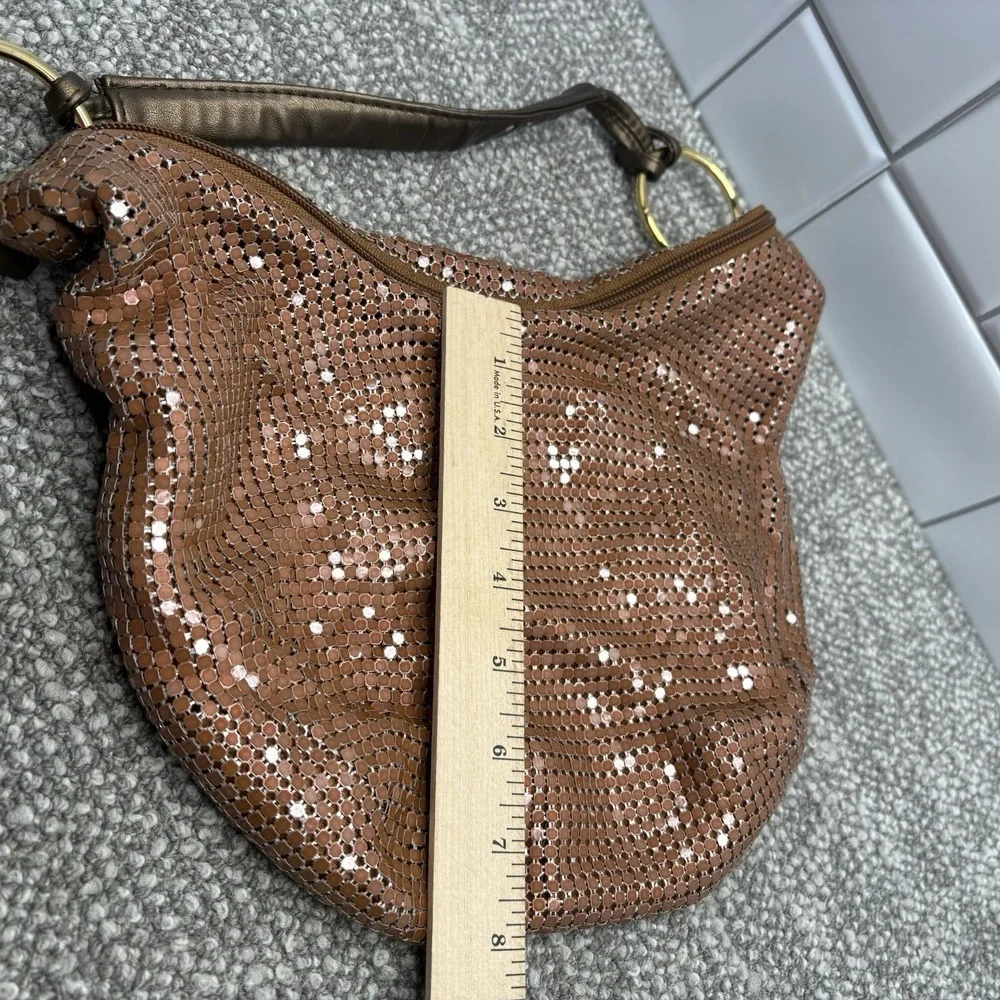 Brown Castle Core Chain Mesh Handbag Purse Zipper Top Hoop Handle Holder Cool H3